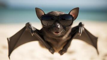 ai généré expérience le intensité de un chauve souris saut sur le plage dans une étourdissant fermer photo, ai généré. photo