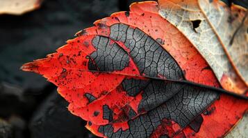 ai généré fermer de un l'automne feuille de complexe texture, mettant en valeur vibrant teintes. ai généré photo