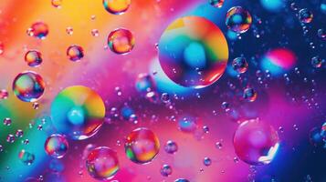 ai généré de couleur néon bulles créer une vibrant et espiègle afficher avec une arc en ciel de teintes. ai généré. photo