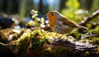 ai généré mignonne oiseau se percher sur bifurquer, en chantant dans tranquille forêt généré par ai photo