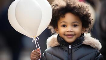 ai généré souriant enfant, mignonne bonheur, de bonne humeur en plein air, à la recherche à caméra généré par ai photo