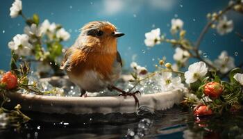 ai généré une mignonne oiseau se percher sur une bifurquer, entouré par la nature généré par ai photo