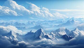 ai généré majestueux Montagne culminer, bleu ciel, tranquille nature, neigeux paysage généré par ai photo