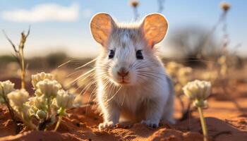 ai généré mignonne duveteux lapin séance dans prairie, profiter le été Soleil généré par ai photo