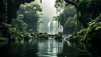 ai généré tranquille scène vert forêt, écoulement eau, reflétant Naturel beauté généré par ai photo