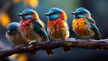 ai généré vibrant coloré oiseau se percher sur branche dans africain forêt généré par ai photo