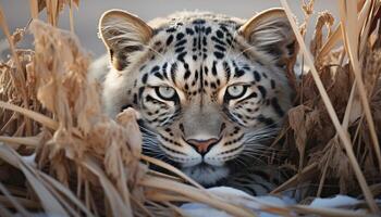 ai généré majestueux tigre cache dans le forêt, regarder à caméra généré par ai photo