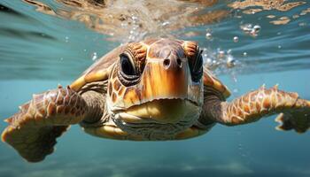 ai généré une magnifique mer tortue nager dans le bleu sous-marin généré par ai photo