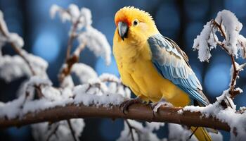 ai généré une mignonne Jaune ara se percher sur une branche dans la nature généré par ai photo