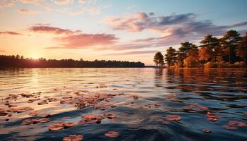 ai généré tranquille coucher de soleil, reflétant beauté dans nature, plus de serein l'eau généré par ai photo