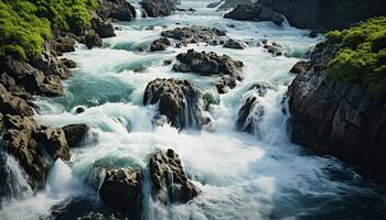 ai généré majestueux montagne, écoulement eau, rapide mouvement, tranquille scène, beauté généré par ai photo