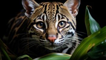 ai généré mignonne rayé tigre en regardant, beauté dans nature, chat sauvage dans herbe généré par ai photo