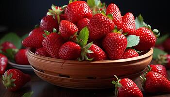 ai généré fraîcheur et douceur de mûr fraise, une en bonne santé été dessert généré par ai photo