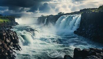 ai généré majestueux cascade écoulement, la nature beauté dans célèbre africain paysage généré par ai photo