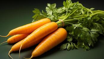 ai généré fraîcheur de en bonne santé en mangeant légume, carotte, feuille, BIO, vert généré par ai photo