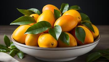 ai généré une vibrant fruit bol plein de juteux, mûr agrumes généré par ai photo