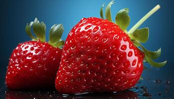 ai généré Frais fraise, mûr et juteux, une en bonne santé été casse-croûte généré par ai photo