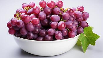 ai généré frais, mûr grain de raisin grappes sur une en bois table généré par ai photo