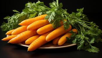 ai généré frais, en bonne santé des légumes carotte, persil, coriandre, tomate, salade généré par ai photo