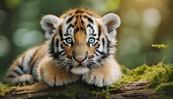 ai généré adorable nouveau née bébé tigre lionceau fermer photo