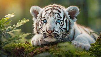 ai généré blanc tigre lionceau visage fermer photo