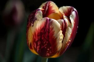 ai généré tulipe - tulipa - fleur originaire de à central Asie - connu pour leur brillant couleurs et unique forme. elles ou ils sont une populaire fleur pour jardins photo