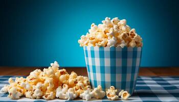 ai généré en train de regarder une film, en mangeant Popcorn, dans une film théâtre généré par ai photo