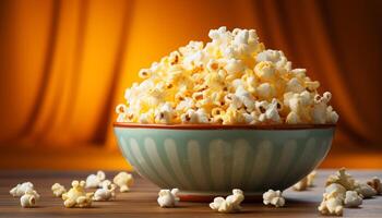 ai généré une Frais bol de Popcorn, le parfait film casse-croûte généré par ai photo