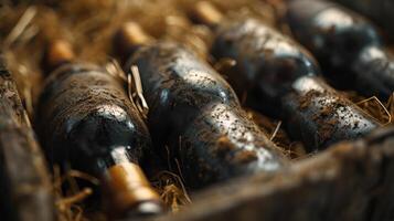 ai généré vieux stockée du vin stockée dans le sous-sol photo