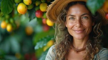 ai généré femme cueillette thé dans un biologique thé jardin dans ensoleillement photo