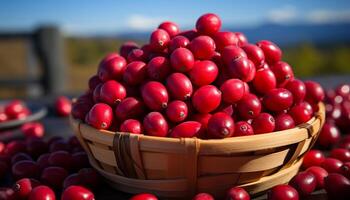 ai généré fraîcheur de la nature dans une en bonne santé en mangeant panier de biologique mûr des fruits généré par ai photo