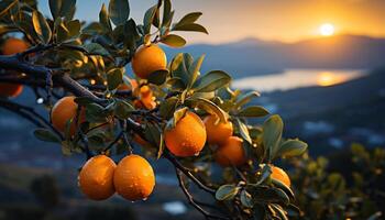 ai généré Frais Orange agrumes fruit sur une arbre dans la nature généré par ai photo