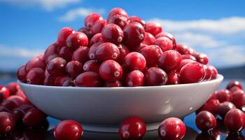 ai généré une en bonne santé été dessert mûr baie fruit sur en bois table généré par ai photo