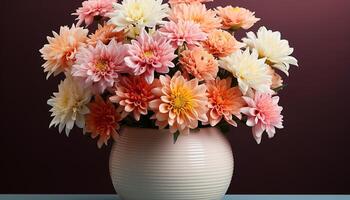 ai généré une magnifique bouquet de multi coloré fleurs décore le table généré par ai photo