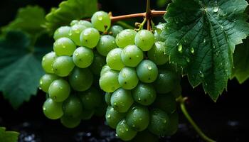 ai généré fraîcheur de la nature croissance, grain de raisin vignoble, mûr fruit, vert feuille généré par ai photo