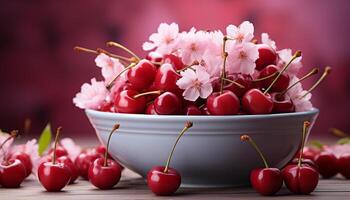 ai généré Frais fruit sur en bois tableau, la nature en bonne santé gourmet dessert généré par ai photo