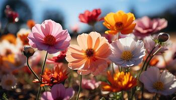 ai généré une vibrant bouquet de coloré fleurs décore le Prairie généré par ai photo