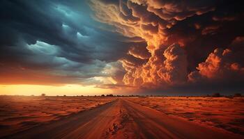 ai généré spectaculaire ciel reflète Orange le coucher du soleil plus de tranquille rural paysage généré par ai photo