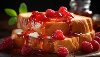 ai généré fait maison gourmet dessert Frais baie empiler sur rustique en bois assiette généré par ai photo