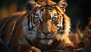 ai généré majestueux Bengale tigre en regardant, sauvage beauté dans la nature tranquillité généré par ai photo