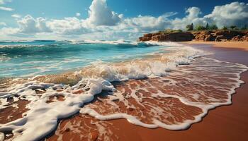 ai généré le coucher du soleil plus de le tranquille littoral, vagues reflétant le beauté généré par ai photo