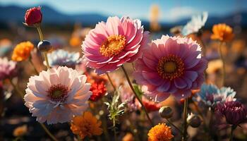 ai généré une vibrant bouquet de coloré fleurs illumine le Prairie généré par ai photo