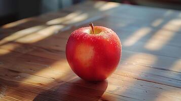 ai généré Frais Pomme sur une en bois table photo