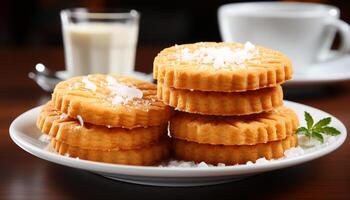 ai généré fraîchement cuit biscuits sur une en bois plaque, parfait casse-croûte généré par ai photo