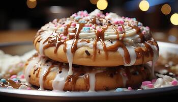 ai généré fait maison Chocolat Donut, une sucré indulgence sur une assiette généré par ai photo