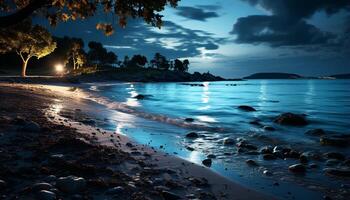 ai généré le coucher du soleil plus de le tranquille littoral, reflétant le beauté de la nature généré par ai photo