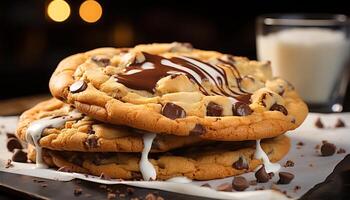 ai généré une empiler de fait maison Chocolat puce biscuits sur une assiette généré par ai photo