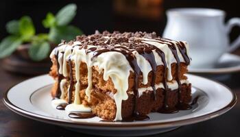 ai généré fait maison Chocolat dessert sur en bois tableau, prêt à manger indulgence généré par ai photo