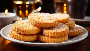 ai généré fraîchement cuit fait maison sables biscuits sur une en bois assiette généré par ai photo