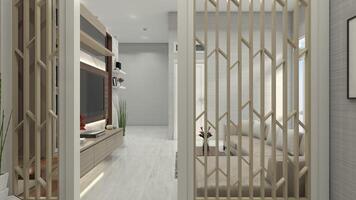 moderne mur cloison idée pour intérieur vivant chambre, 3d illustration photo